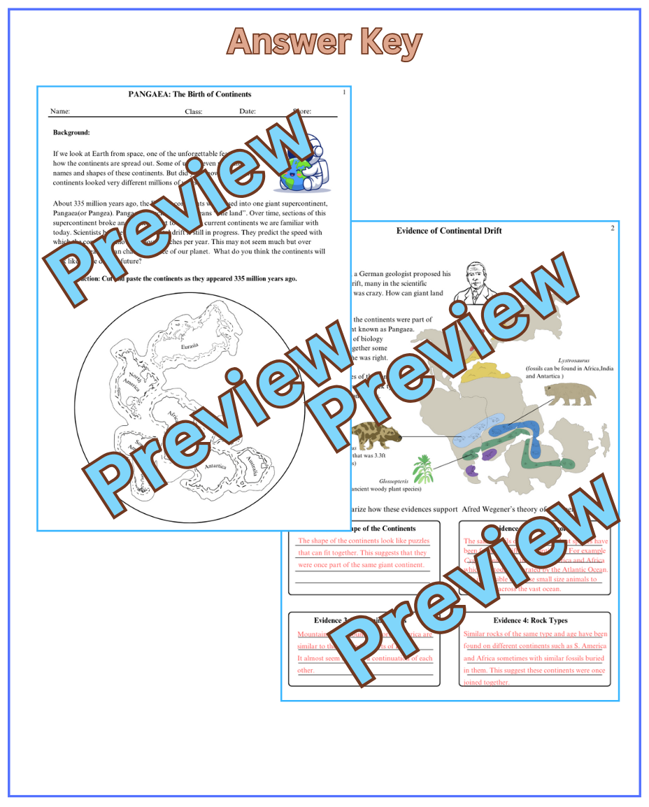 Thumbnail: PANGEA ( Continental Drift ) Middle School Worksheet