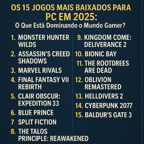 🎮 Os 15 Jogos Mais Baixados para PC em 2025: O Que Está Dominando o Mundo Gamer?