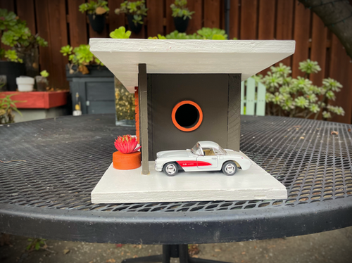 The Astro Birdhouse: Dark Grey with Orange Accent | Mid-Mod-Bird