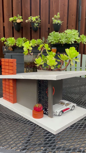 The Asterism 箱庭詭道 The Astro Birdhouse: Dark Grey with Orange Accent | Mid-Mod-Bird