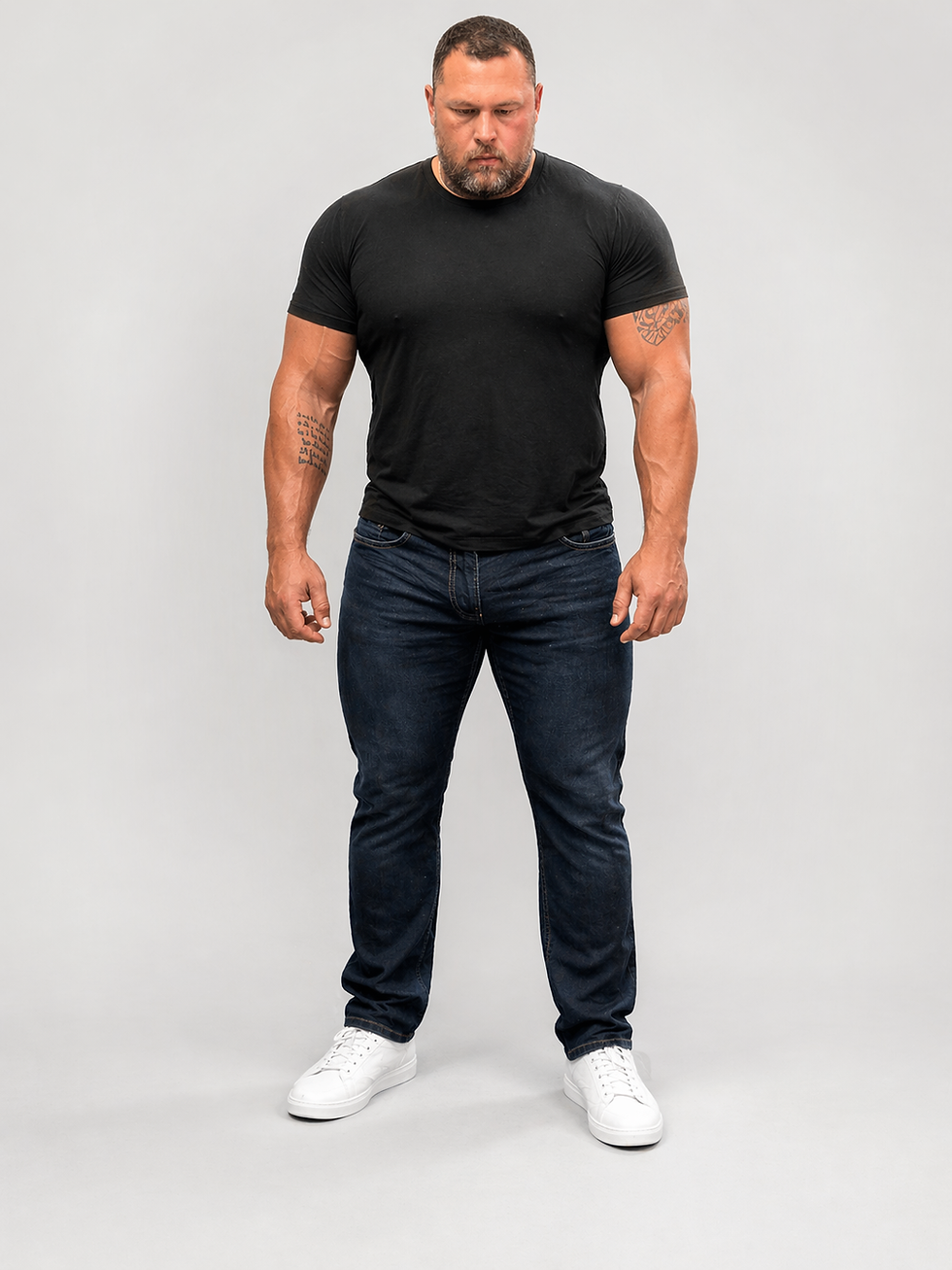 Man in black Ascend Hero Tee, structured fit
