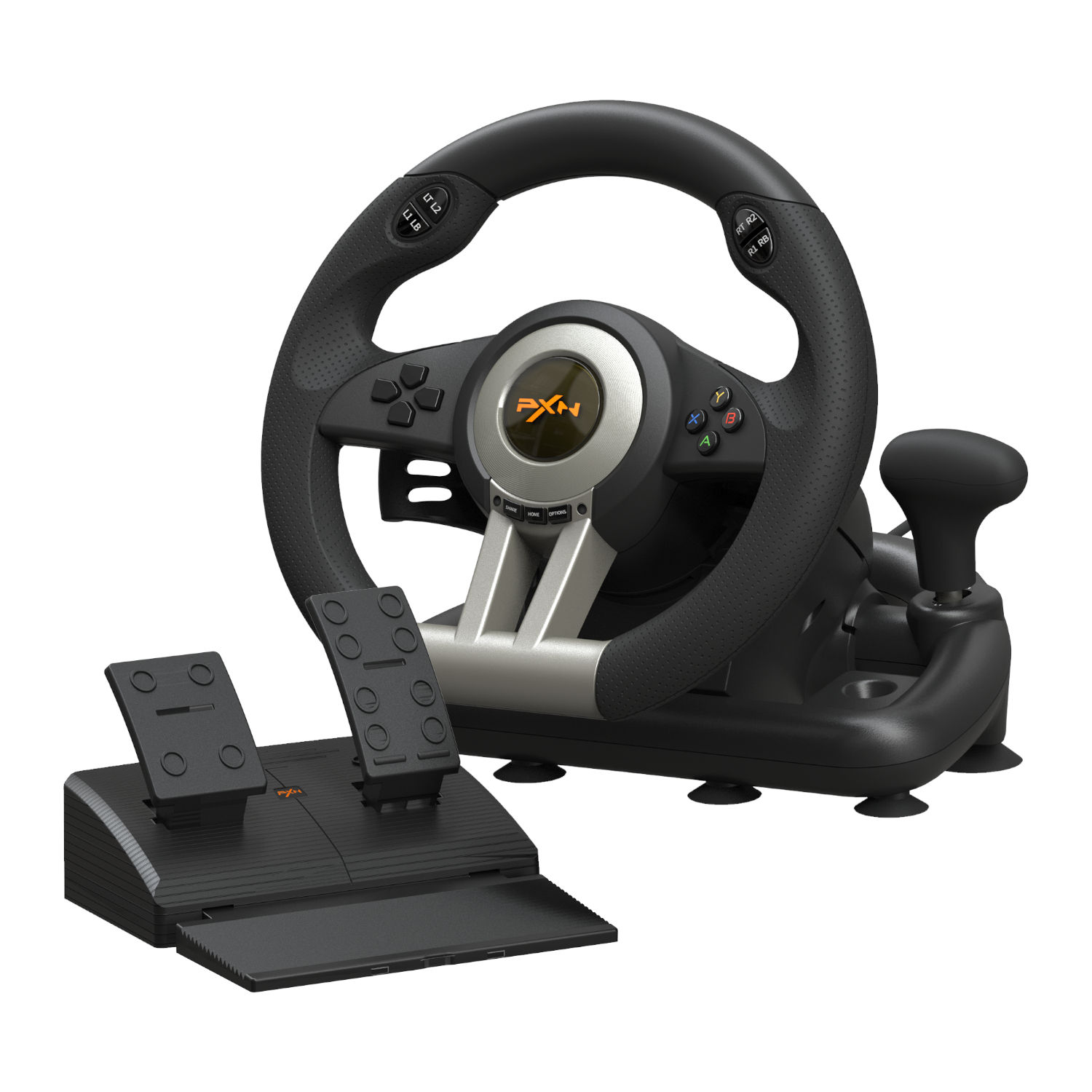 PXN 180 degree vibration steering wheel with 2-pedals (black)