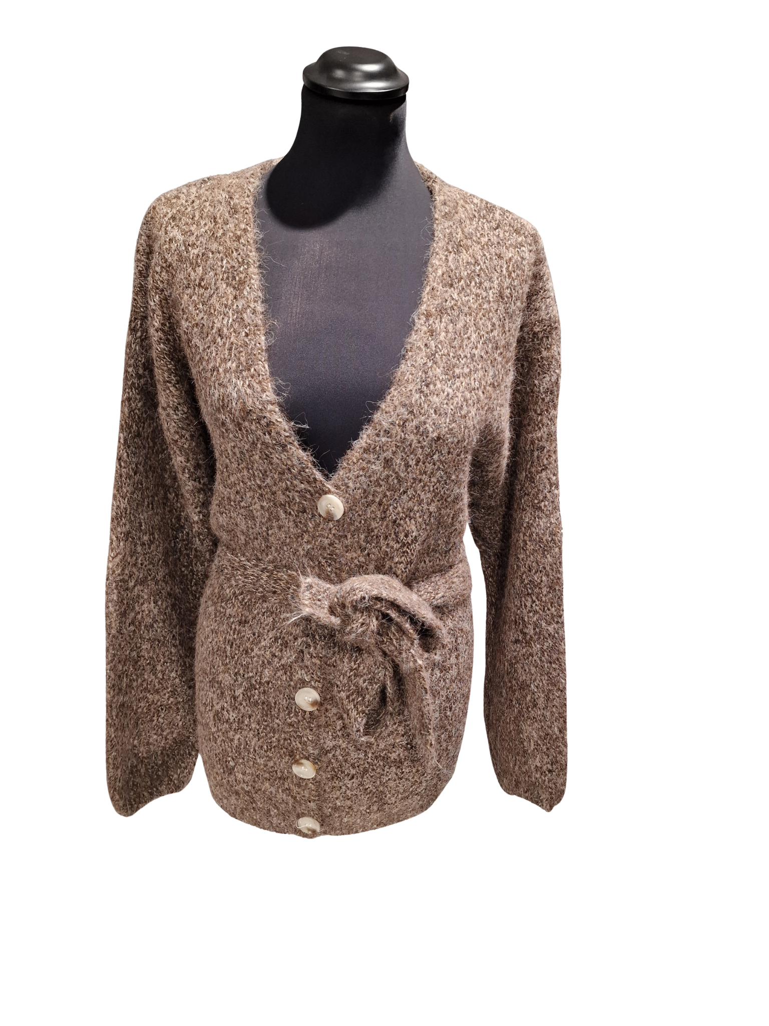 Cardigan in Maglia Melange con Cintura