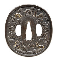 群鼠散図鐔 　無銘　古金工