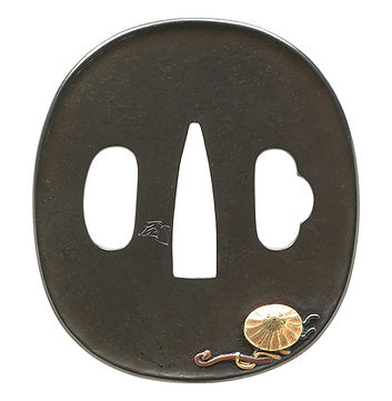 笠に俳句図鐔 銘 河野派(花押)