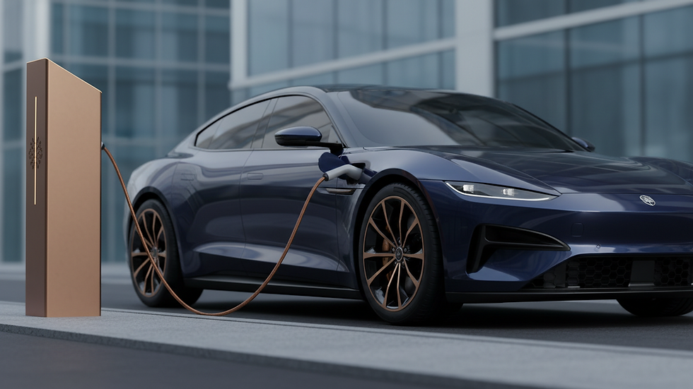 Eye-level view of a modern electric car charging at a station