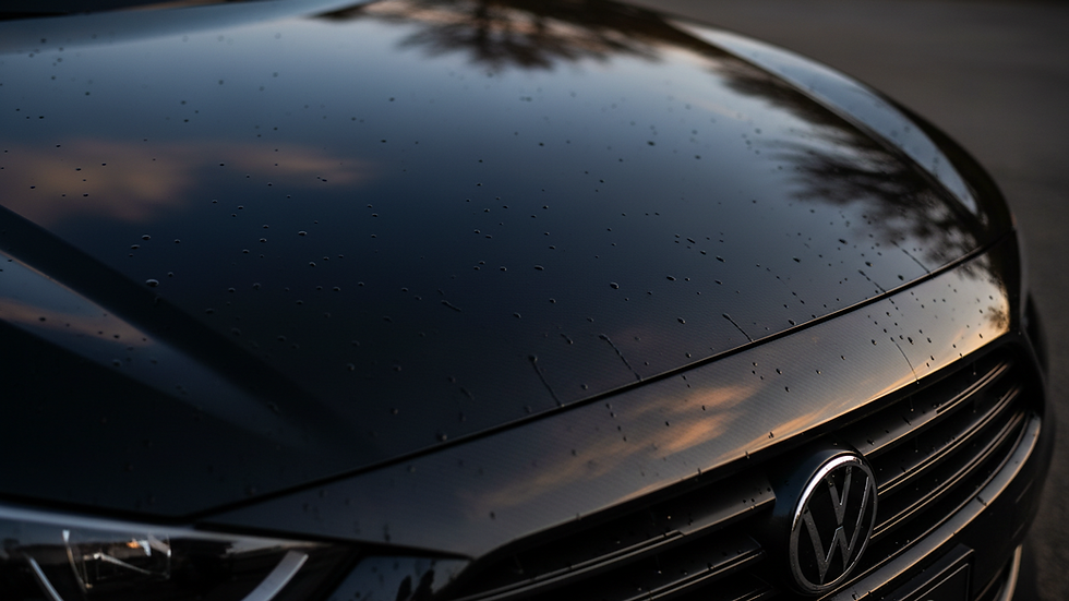 Close-up view of a shiny black car hood with ceramic coating applied