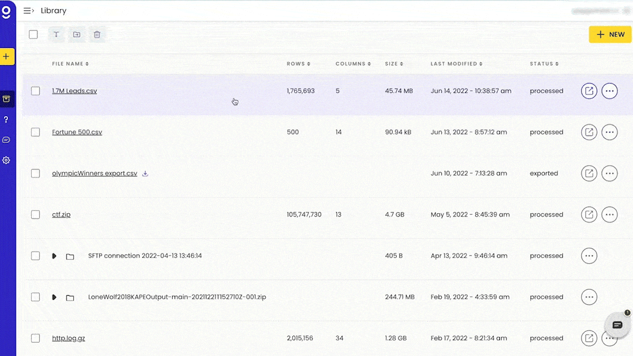 Files in Gigasheet Library