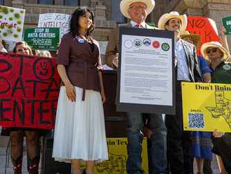 Photo from Texas Tribune, Don't Drain Texas protest