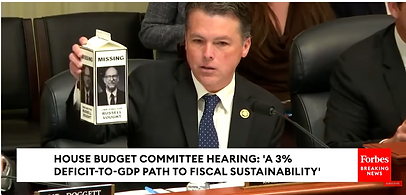 U.S. Rep. Brendon Boyle (D-PA) holds milk carton with Russell Vought missing