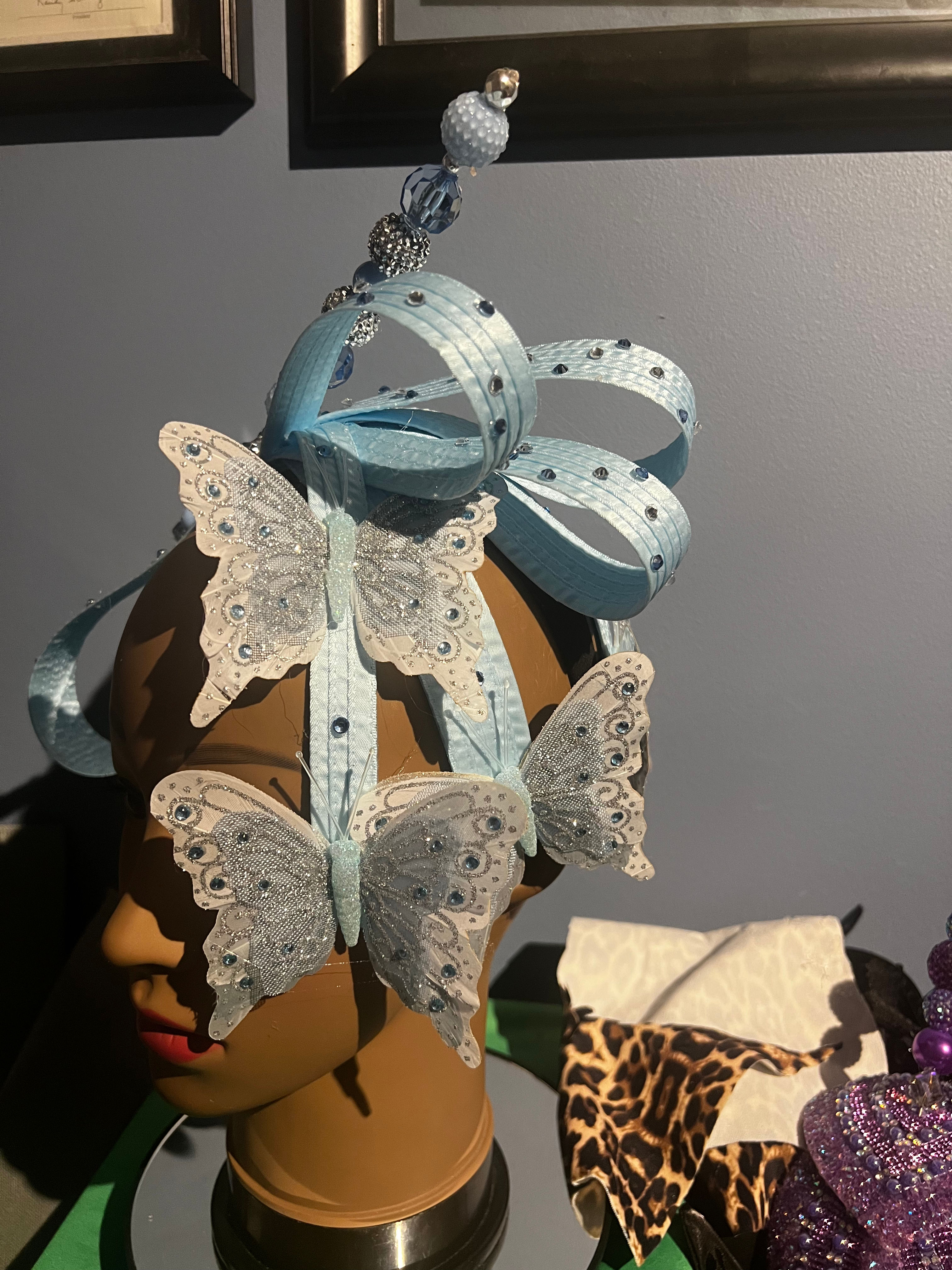 Light Blue Butterfly Bow Fascinator 