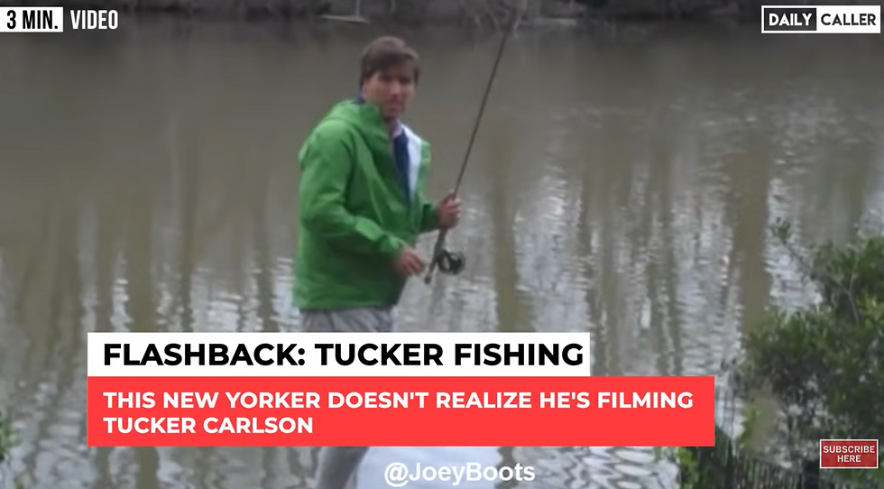 Tucker Carlson fishing in Central Park