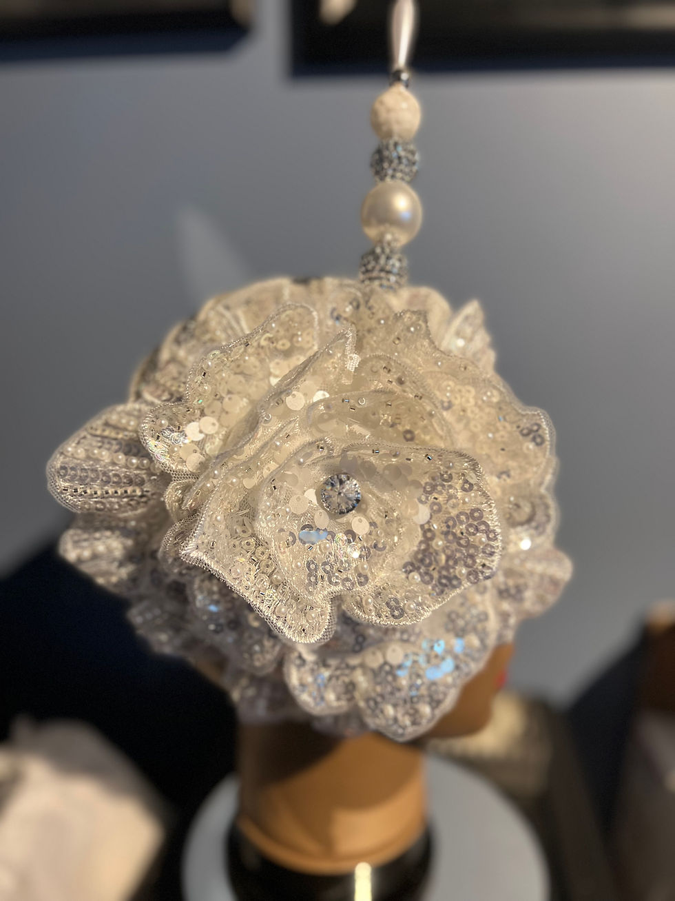 Thumbnail: White Half-Cap Flower Fascinator 