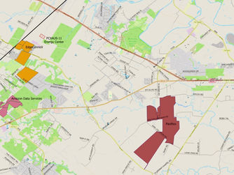 map of data centers in western Bastrop County