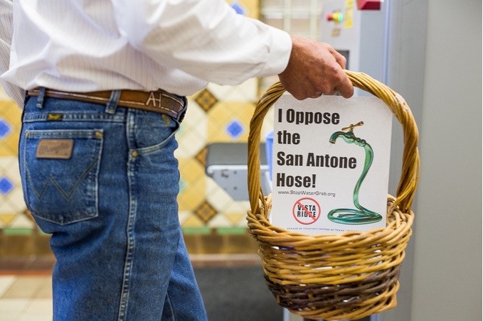 Texas landowner delivers 5500 signatures to San Antonio City Hall -- from the "forced water donors" of Burleson, Milam, Lee, Bastrop and Bryan-College Station.