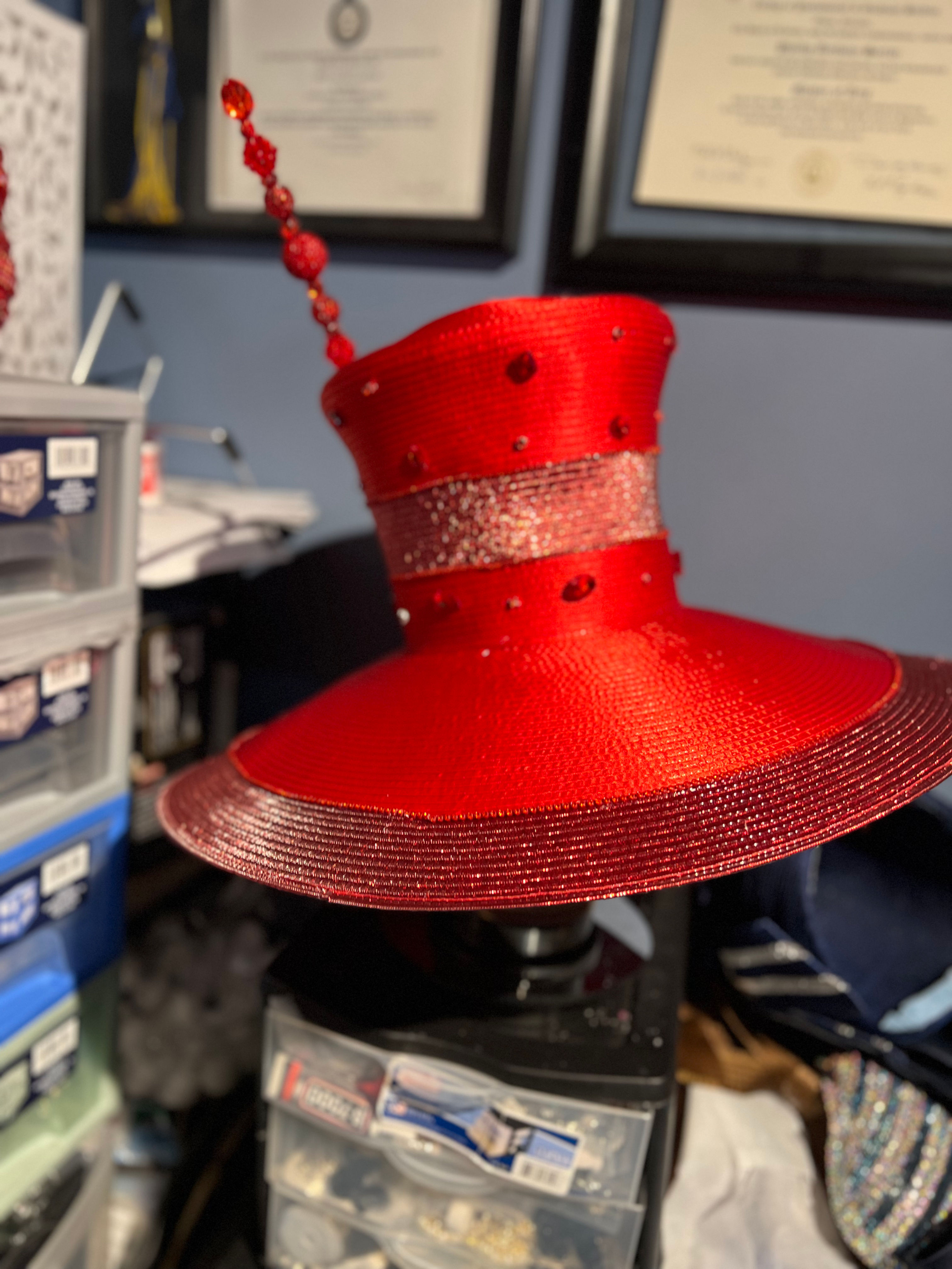 Red Karat/Satin Ribbon Wide Brim Hat
