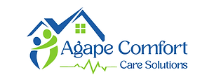Agape Comfort Care Logo with Two People Embracing on another under a roof in home with text