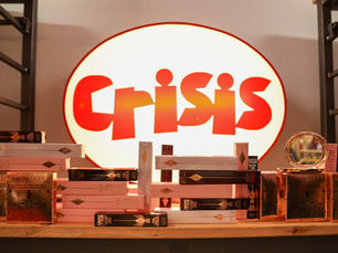 crisis sign in a shop 