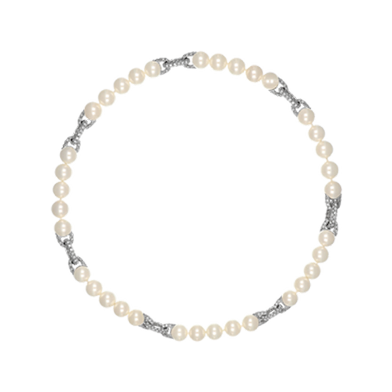 INFINITO PEARL CHAIN NECKLACE WITH DIAMOND-COVERED LINKS IN WHITE GOLD