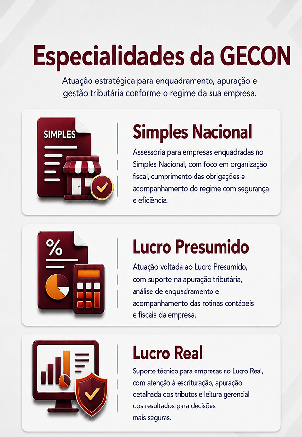 Especialidade em atuação para empresas do Simples Nacional, Lucro Presumido e Lucro Real
