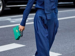 Woman wearing midnight blue outfit