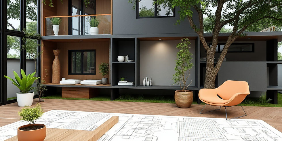 crea una imagen de planos con distintos proyectos y regularizaciones sobre una mesa de tra