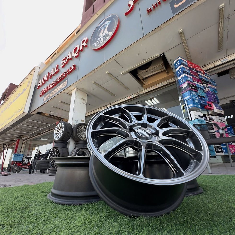 Thumbnail: Car wheels displayed outside 