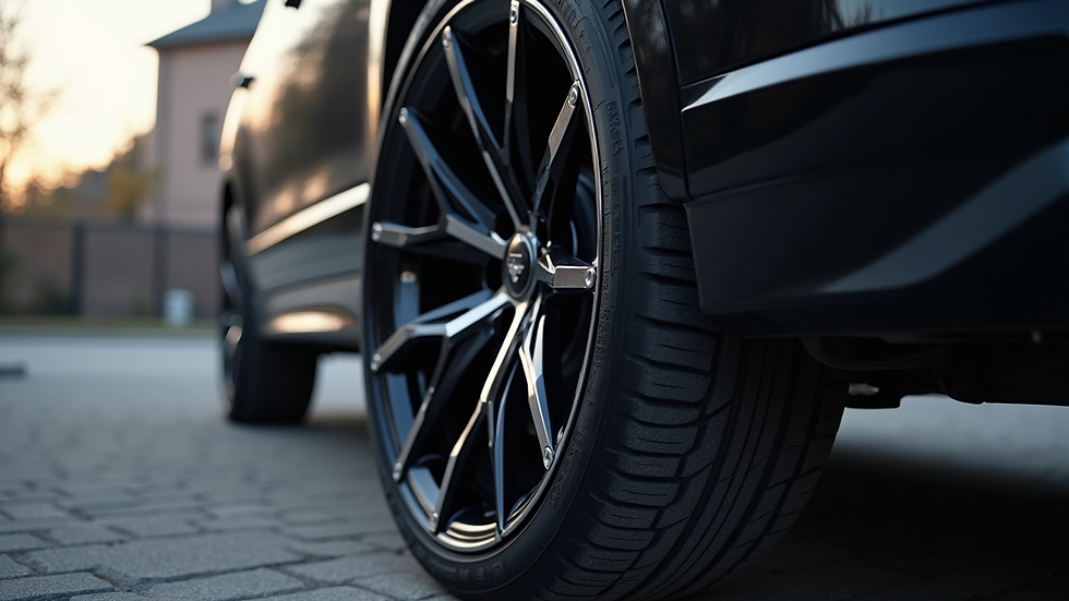 Close-up view of a shiny 22-inch car wheel on a black SUV