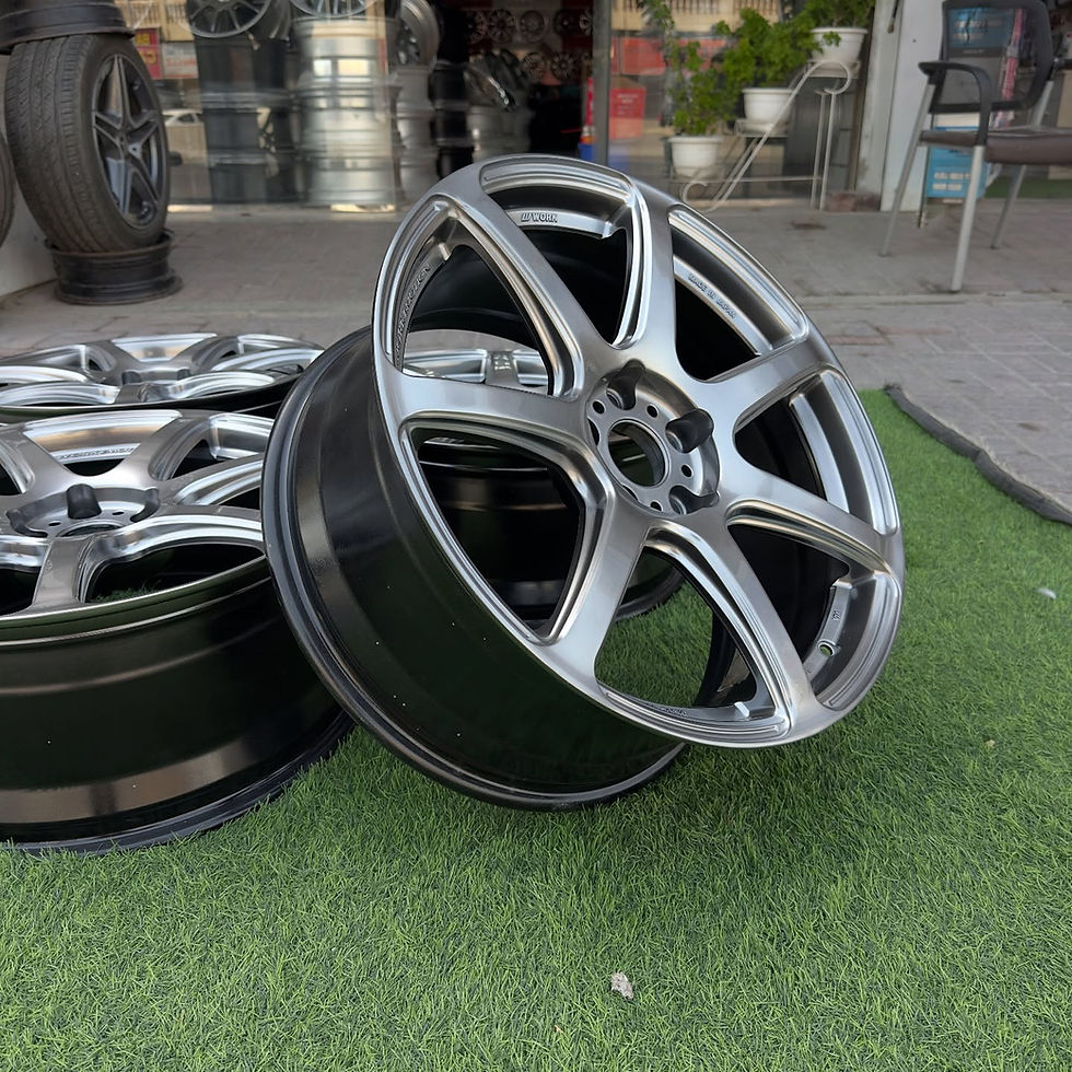 الصورة المصغرة: Shiny silver wheels displayed outside on green grass, WORK GNOSIS CV1N wheels B and B