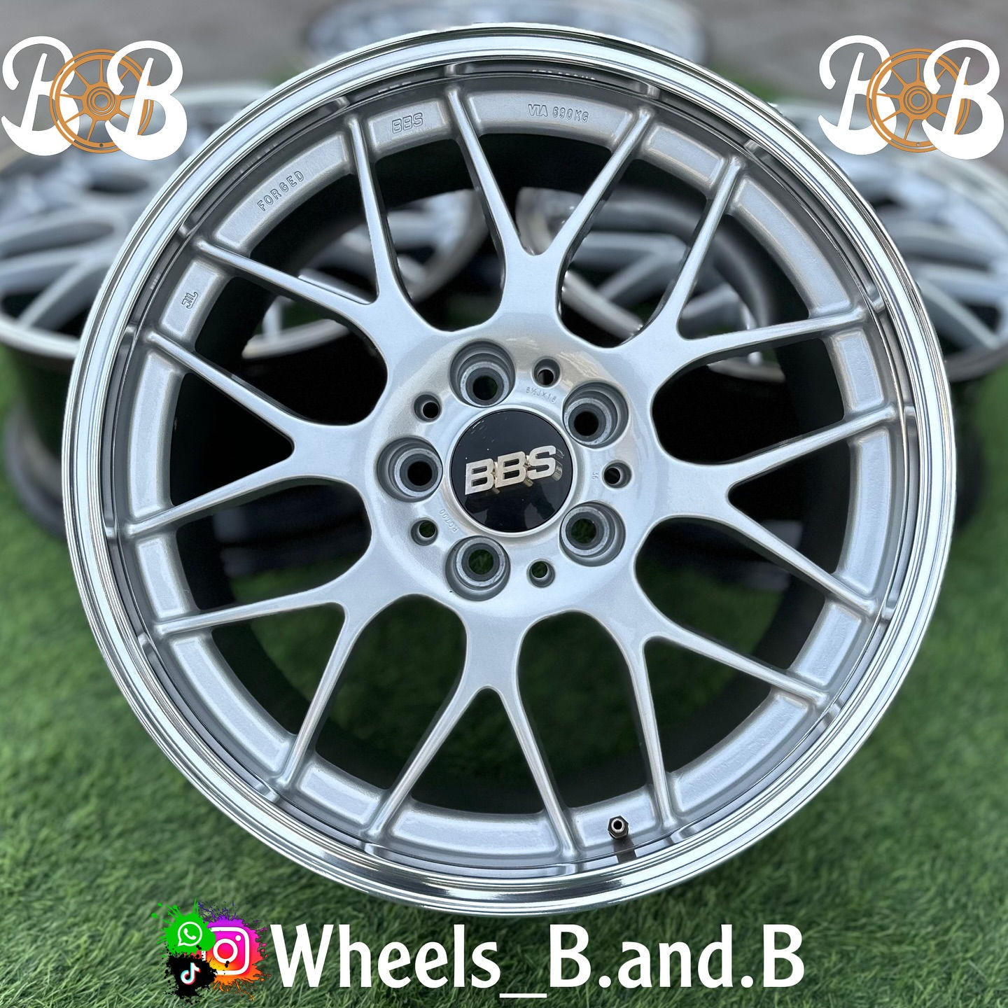 Silver BBS rim with Wheels_B.and.B text, wheels B and B
