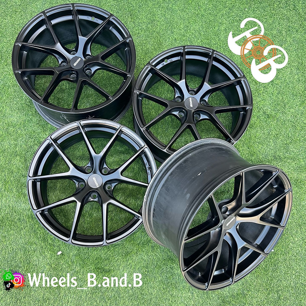 Four black wheels with visible text: Wheels_B.and.B. wheels B and B