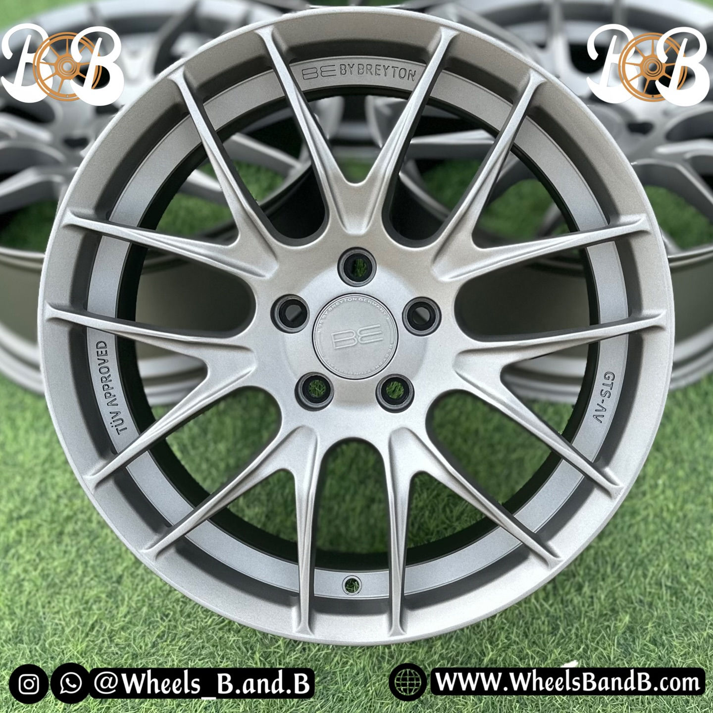 Silver alloy wheels B and B, RAYS GL 57FXZ, with visible text by Wheels B.and.B