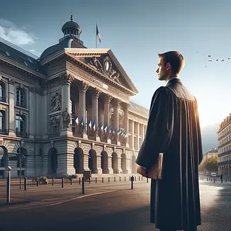 DALL·E 2024-04-04 18.17.17 - Create an image of a lawyer standing in front of the Grenoble