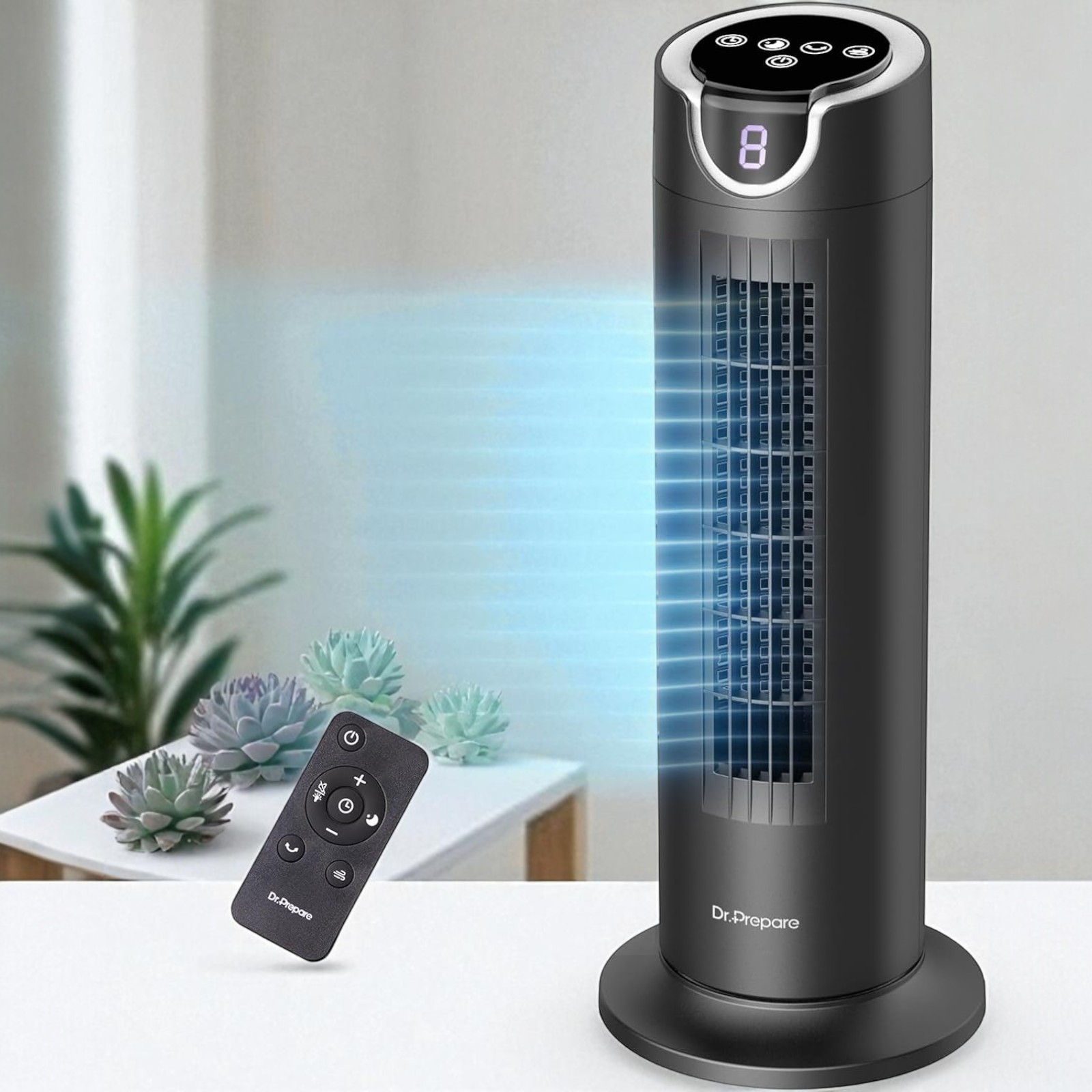 Dr.Prepare 16" Tower Fan – Quiet Bladeless Fan with Remote, 8 Speeds, Timer