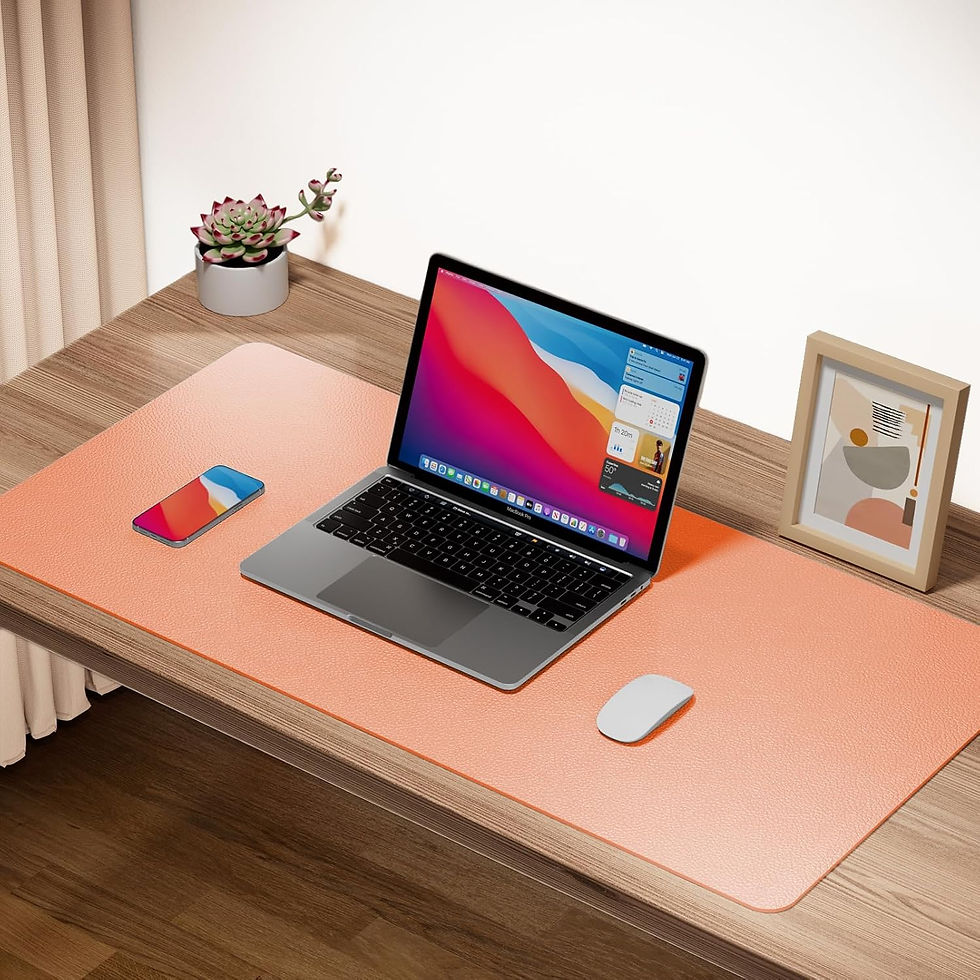 Thumbnail: Large peach desk pad with laptop, phone, and mouse