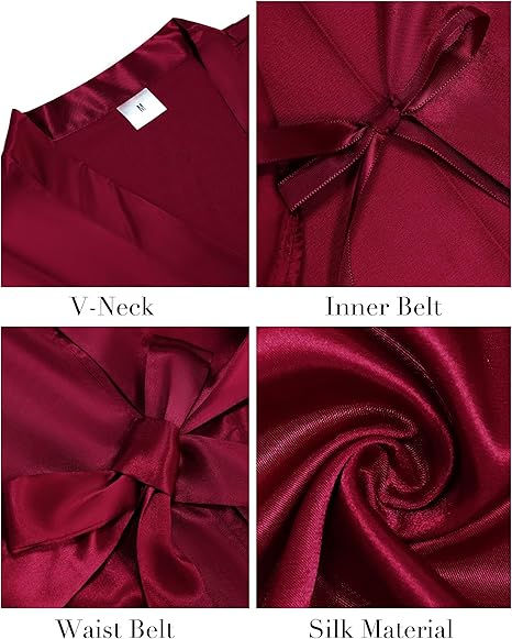 Thumbnail: Vlazom Womens Kimono Robes Dressing Gown Satin Bathrobe