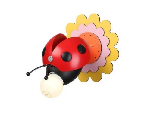 Red ladybug wall lamp with flower design