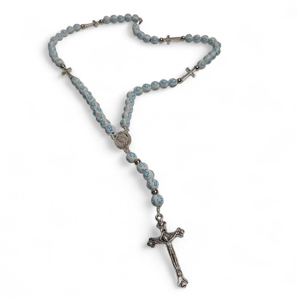 Thumbnail: Jerusalem Blue & White Cross Bead Rosary | Holy Land Catholic Prayer Beads