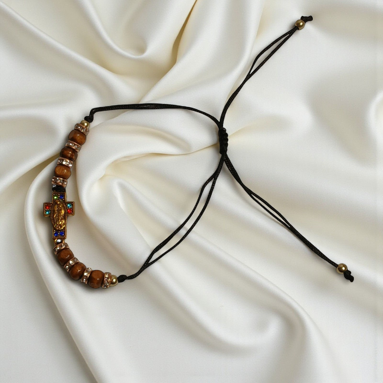 Handmade Holy Land Bracelet – Our Lady of Guadalupe Cross | Bethlehem Olive Wood