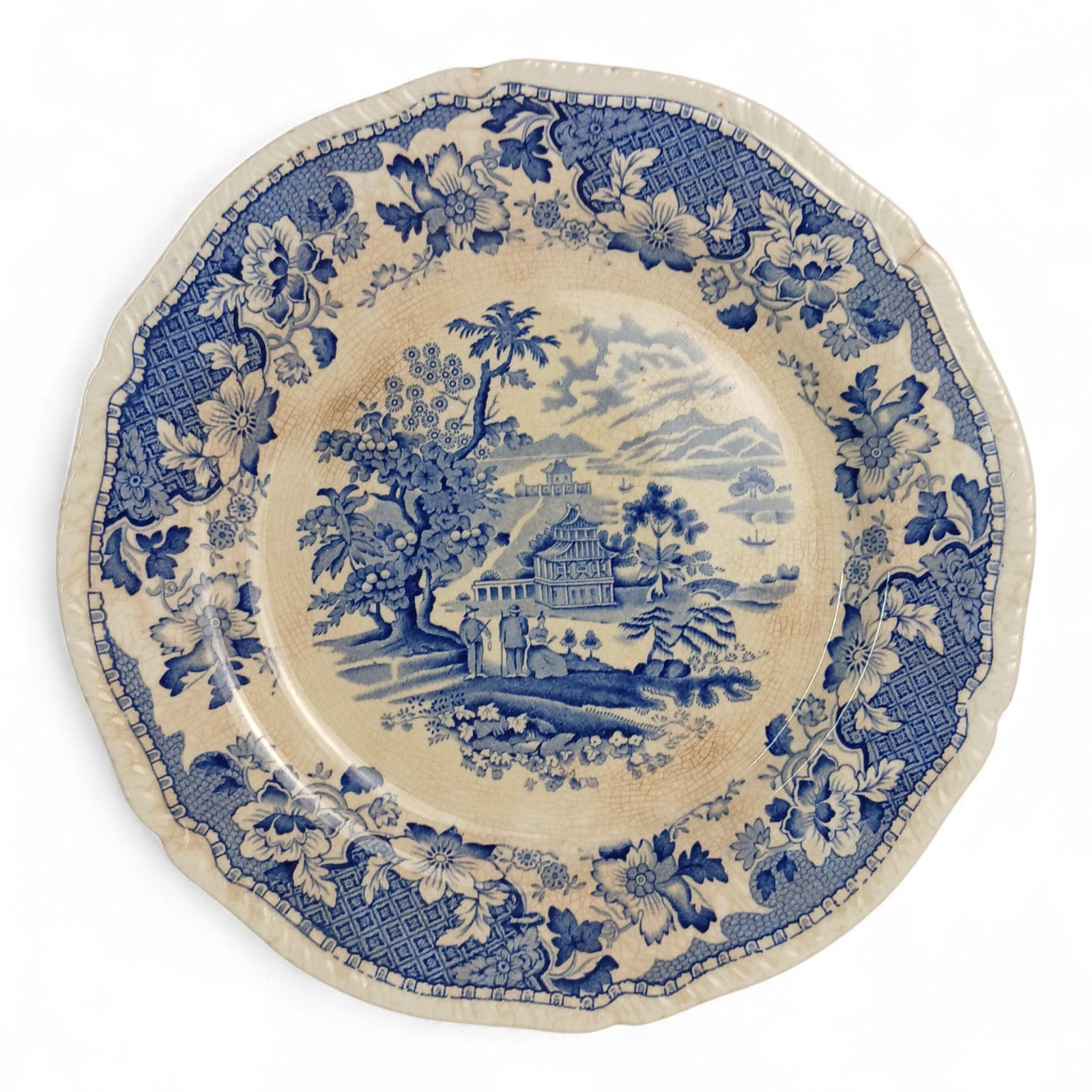Antique Seaforth Blue & White Transferware Plate – Pagoda Landscape Pattern