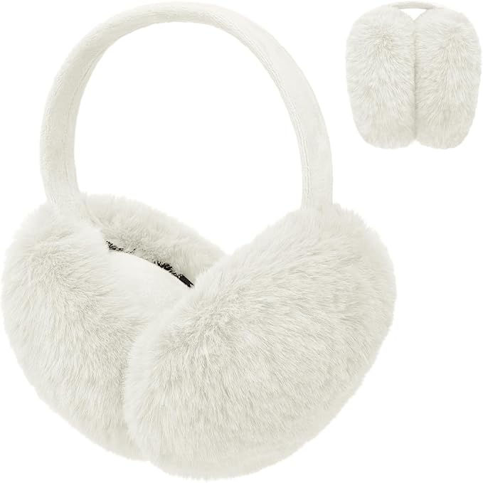 oldable Women’s Faux Fur Ear Muffs – Soft Winter Ear Warmers, Fluffy White