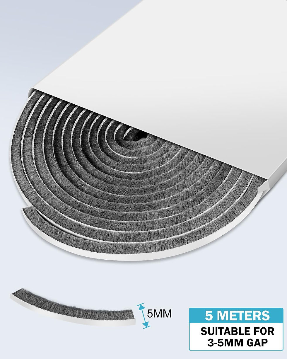 Brush Door Draft Excluder Tape – 5m Self-Adhesive Seal Strip for Doors & Windows