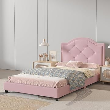 Thumbnail: Kids Pink PVC Leather Single Bed Frame – Toddler/Childrens Bed – NEW (Box Damage