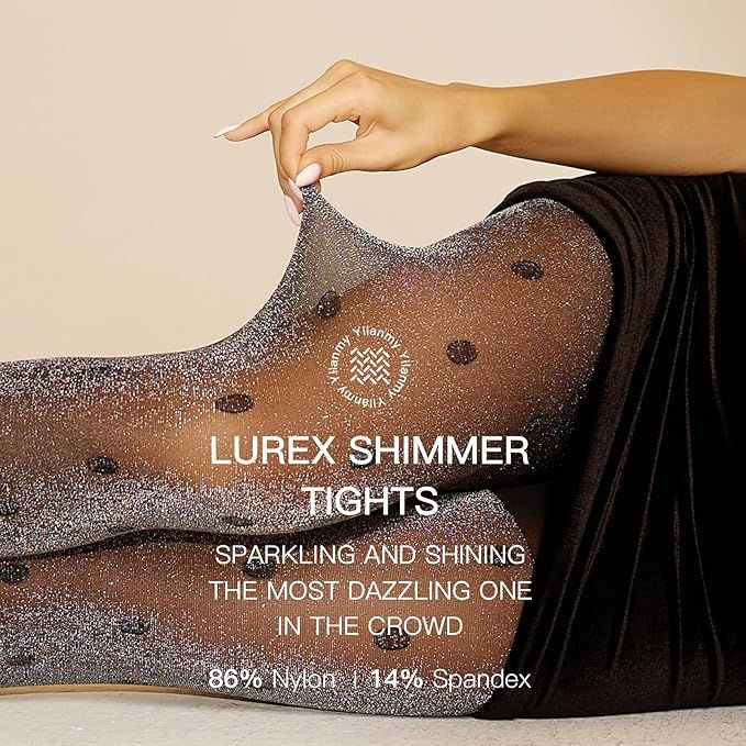 Thumbnail: Shiny Black Polka Dot Tights – Women’s Glitter Lurex Pantyhose S/M