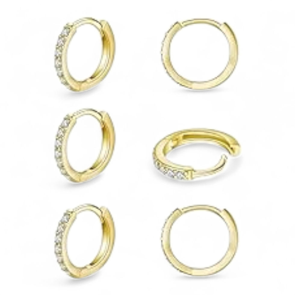 Women’s 3-Pair Huggie Hoop Earrings Set – Gold & Silver Small Sleeper Hoops