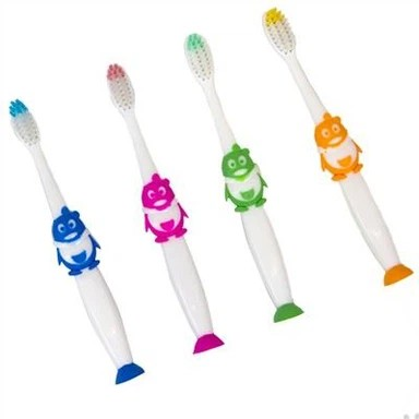 Thumbnail: Four colorful kids' toothbrushes with animal designs