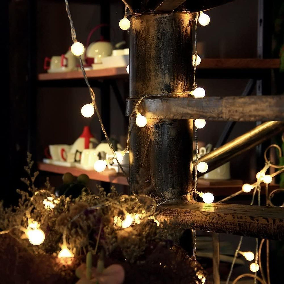 Thumbnail: Fairy lights strung around rustic wooden display