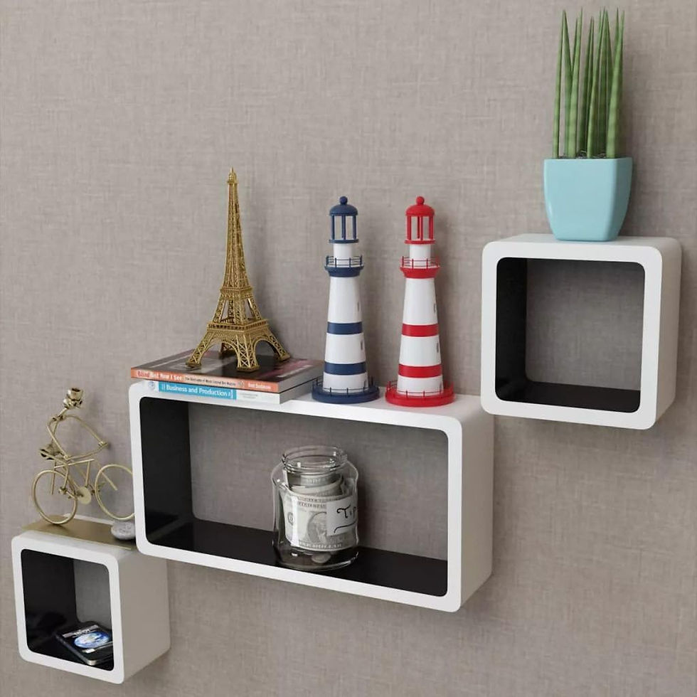 3-Piece Wall Shelf Set – White & Black MDF