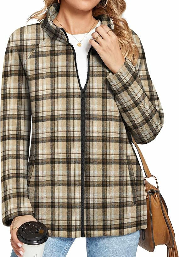 Anyhold Women's Full-zip Jacket Long Sleeve Stand Collar Sweatshirt