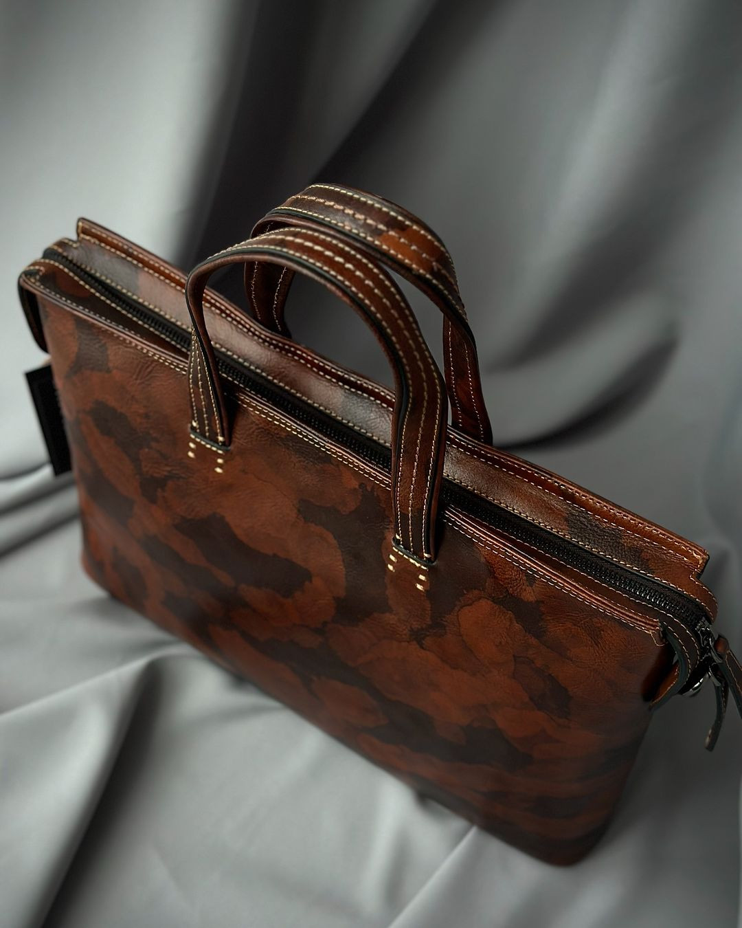 Camo print Oil Leather Laptop bag